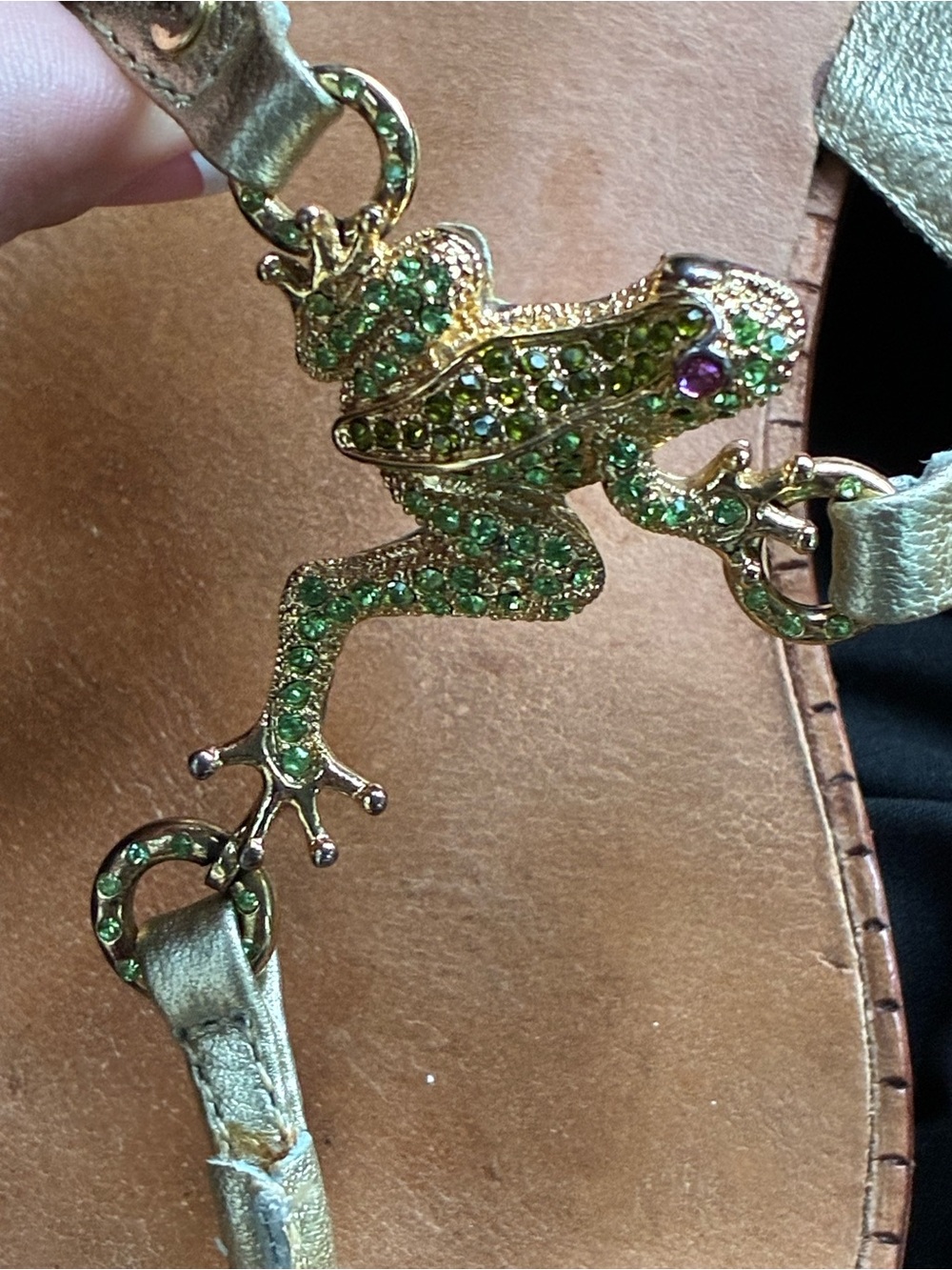 Lilly Pulitzer Via Palm Beach Gold Crystal Frog Sandals Italy size 7.5 M
